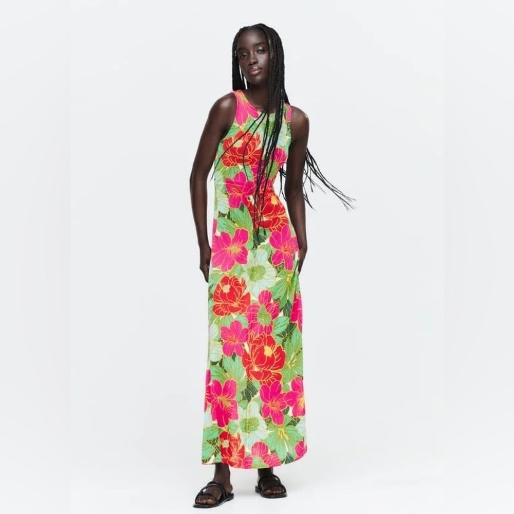 Zara | Floral Jacquard Sleeveless Maxi Dress